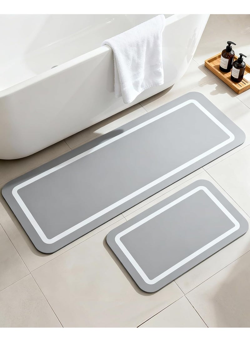 Arabest Soft Diatomaceous Earth Bath Mat, Quick Dry Bathroom Mats 2 Piece, Gray Super Absorbent Bath Mat Set, Washable Non Slip Bathroom Rugs, Stone Bath Mats Alternative, 15.74" x 23.62" Plus 15.74" x 47.2" - Image 1